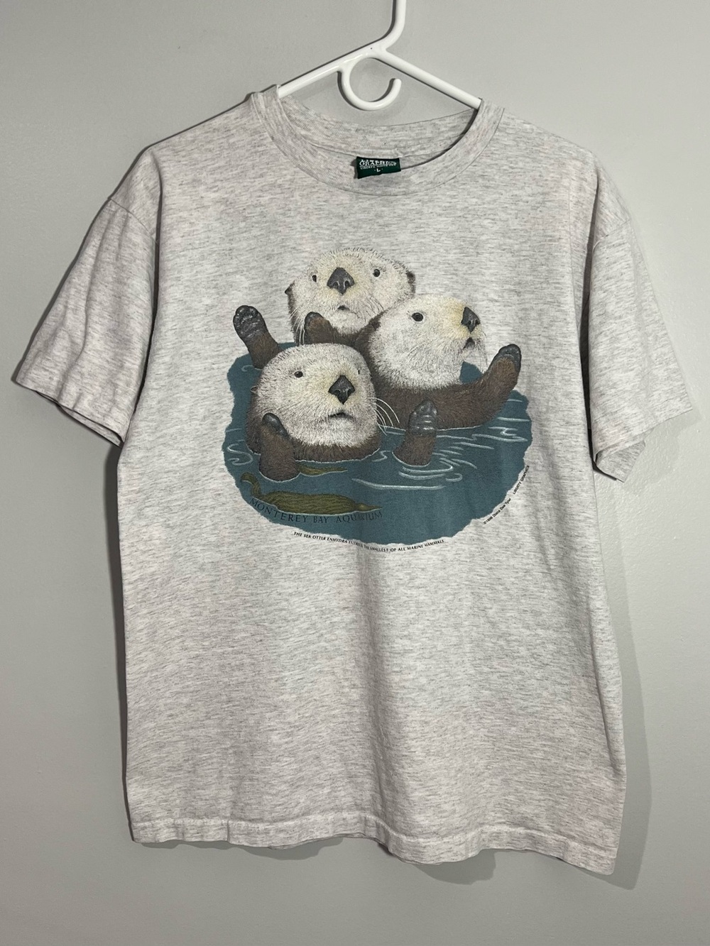 Vintage Monterey Bay Aquarium Sea Otter Gray Single Stitch T-Shirt Mens Large